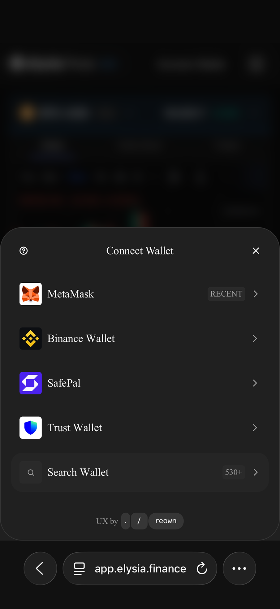 The wallet selection sheet listing available wallet apps